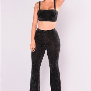 Fashion Nova Shiny Black Wide-leg Two-Piece  Set